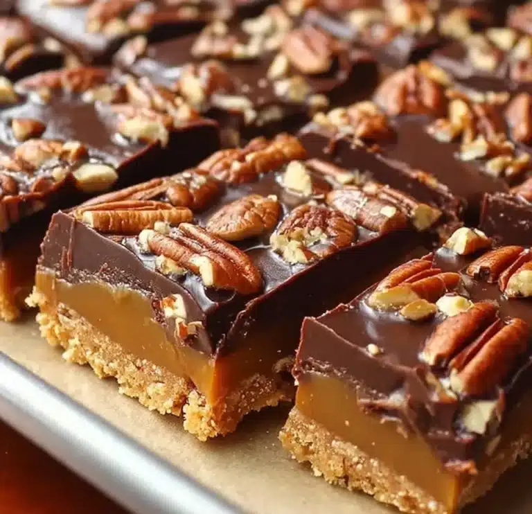 Delicious Turtle Bars made with chocolate, caramel, and nuts