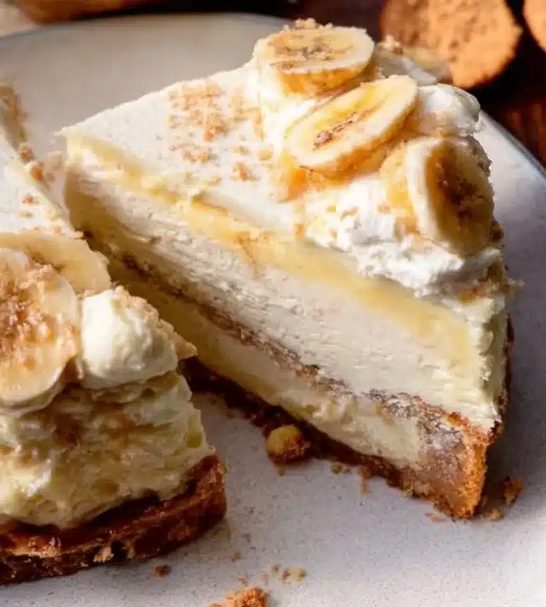 Delicious banana cheesecake with a creamy texture and fresh banana slices
