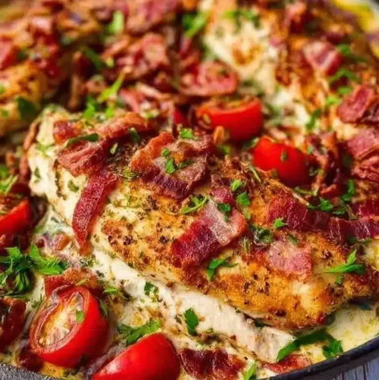 Delicious BLT Chicken sandwich with bacon, lettuce, and tomato