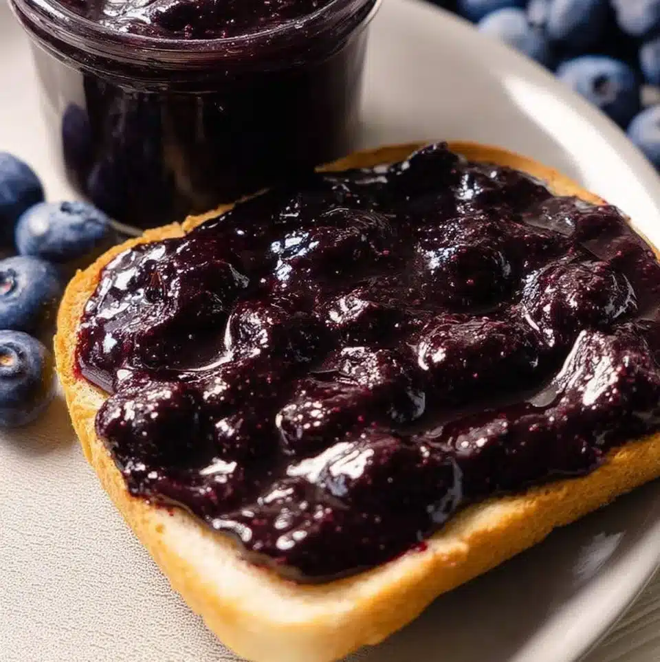 Delicious homemade blueberry butter spread on toast