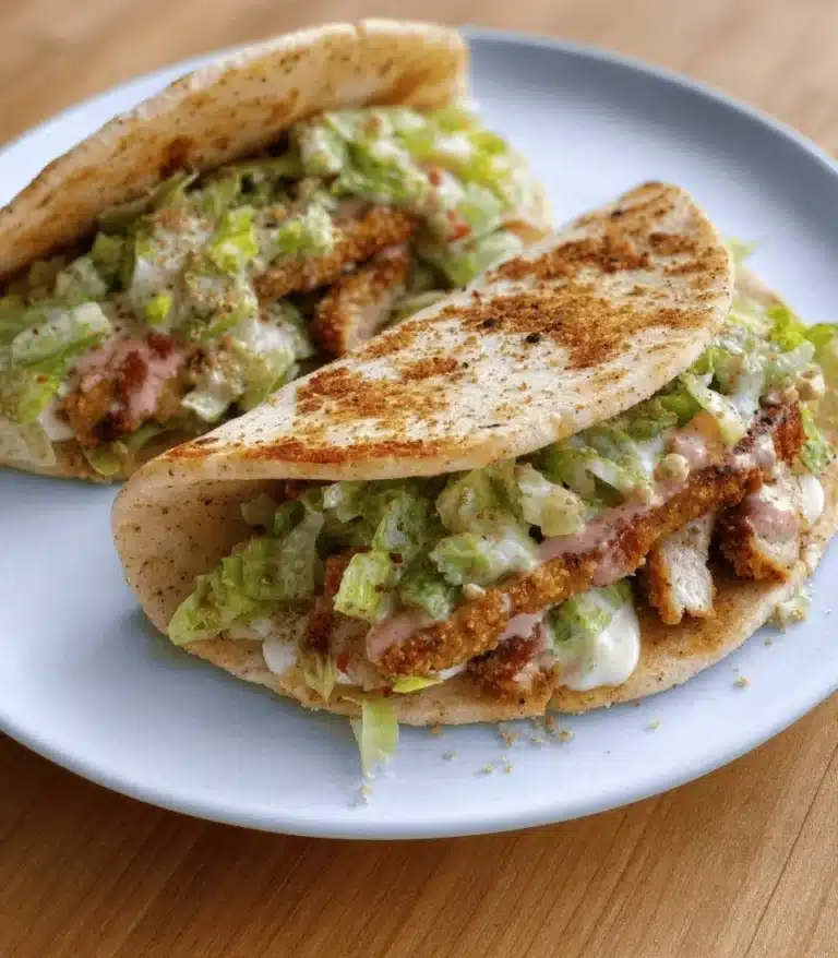 Delicious Chicken Caesar Tacos topped with creamy dressing and fresh lettuce