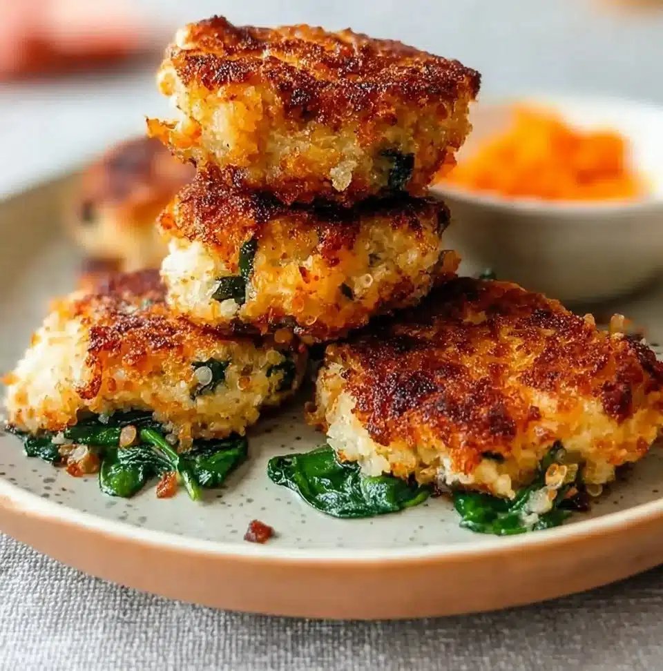 Healthy chicken nuggets with spinach served on a plate