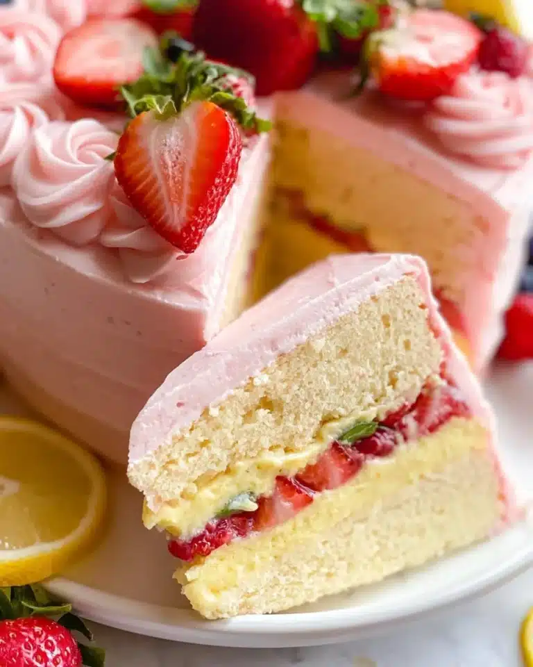 Fruit Layer Cake with Strawberry Buttercream decoration