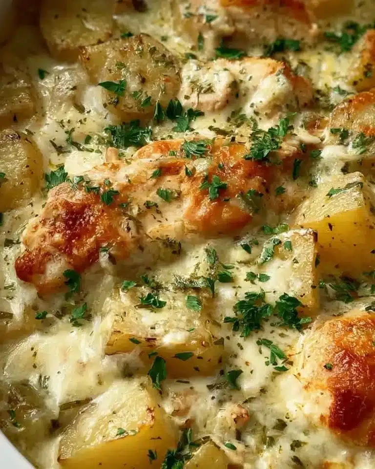 Garlic Parmesan Chicken served with seasoned potatoes on a plate