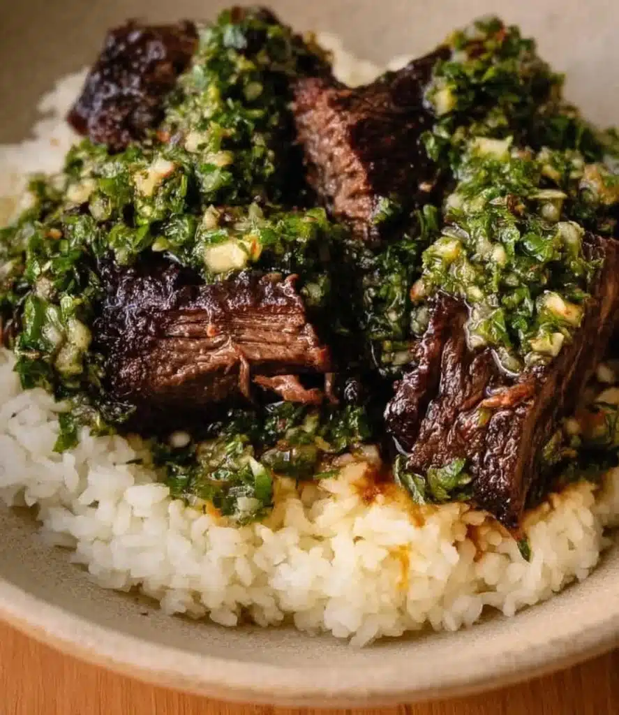 Delicious miso short ribs garnished with scallions and sesame seeds