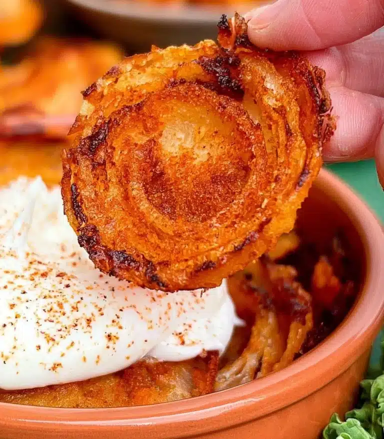 A bowl of crispy onion ring chips ready to be enjoyed as a tasty snack.