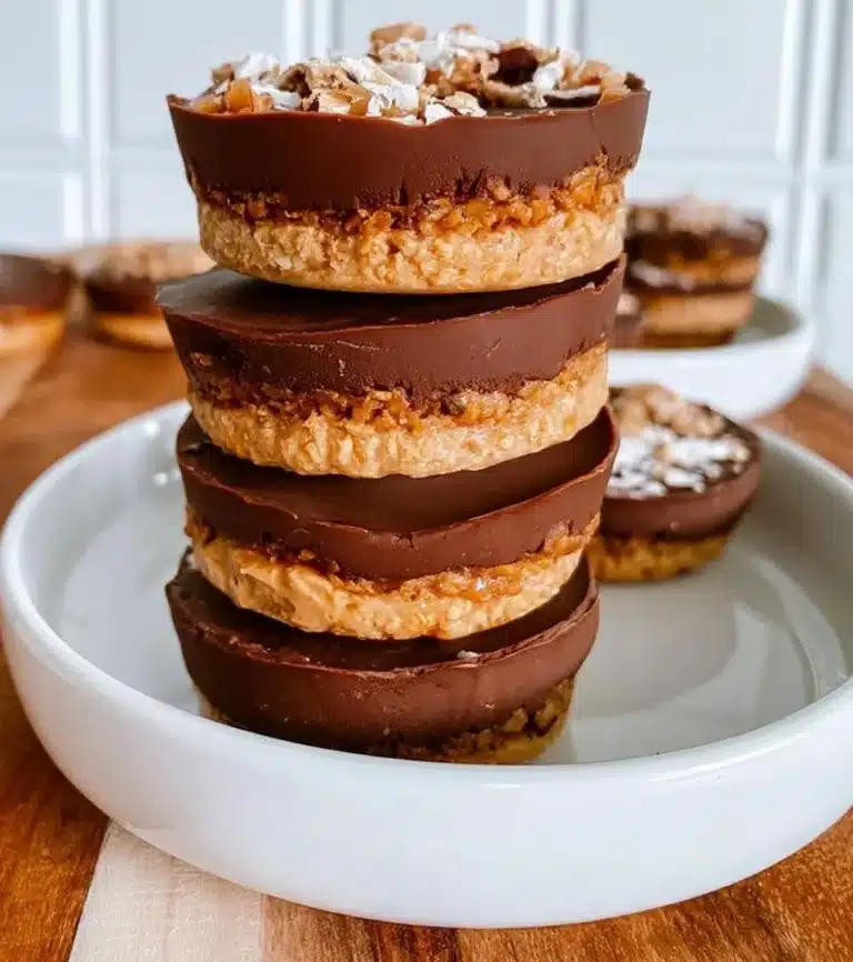 Homemade Peanut Butter Oat Cups on a wooden table