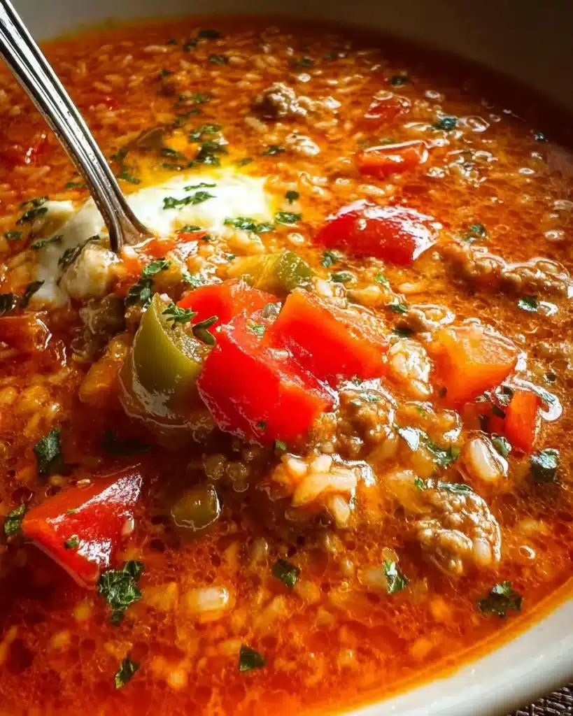 Bowl of spicy Pepper Soup garnished with herbs and spices, showcasing its rich flavor.
