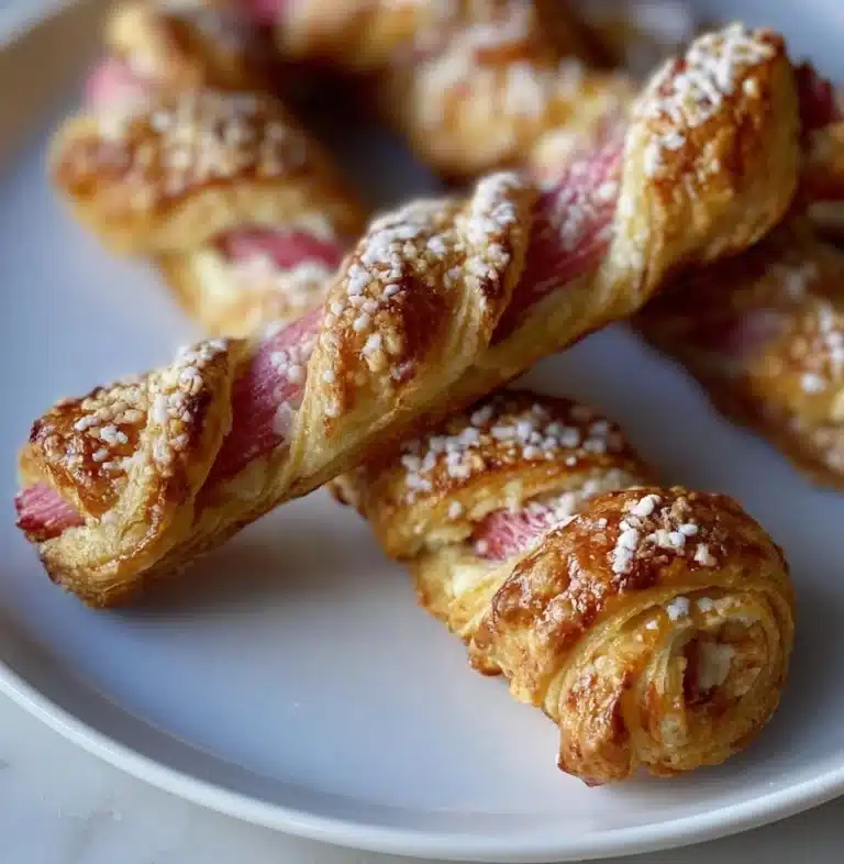 Delicious Rhubarb Cream Cheese Danish Twists on a plate