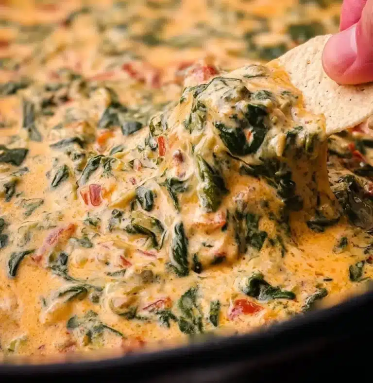 Creamy Spinach Queso Dip served in a bowl with tortilla chips