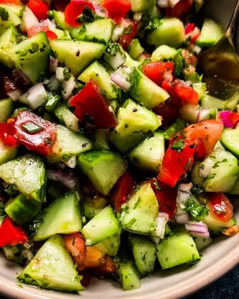 Fresh cucumber salsa with tomatoes, onion, and cilantro