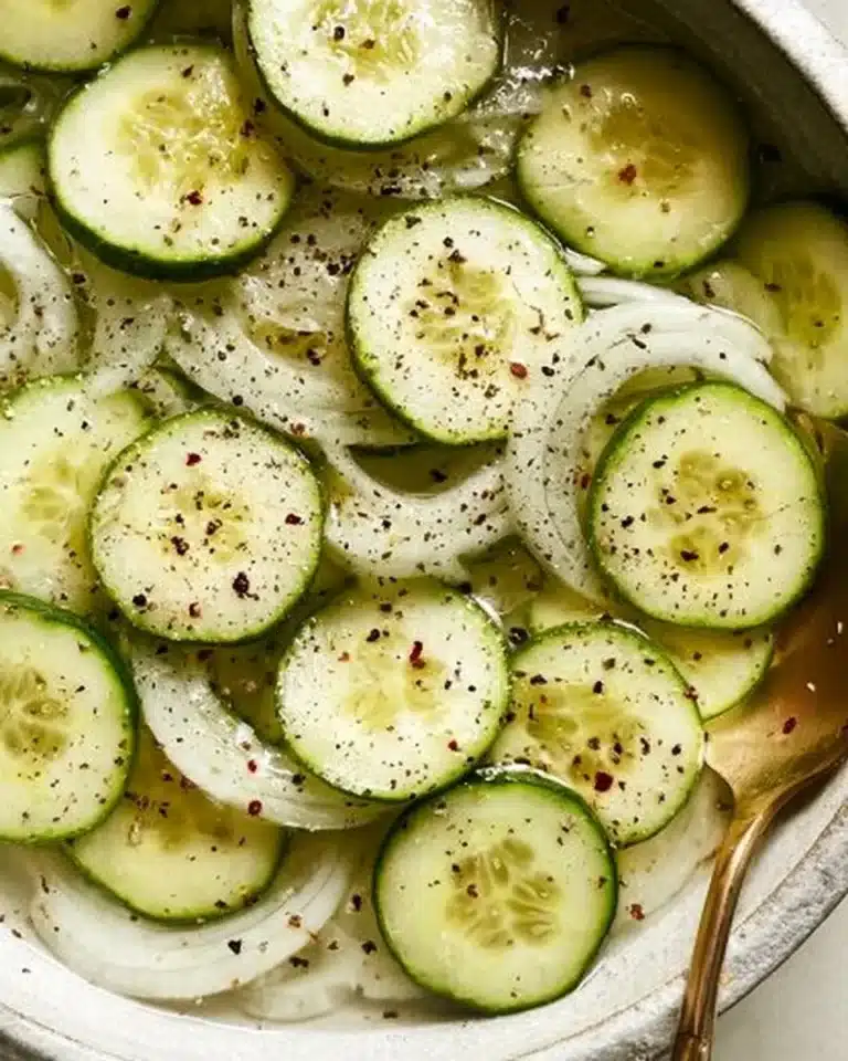 A vibrant Cucumber Vinegar Salad served in a bowl, showcasing fresh cucumbers and herbs.