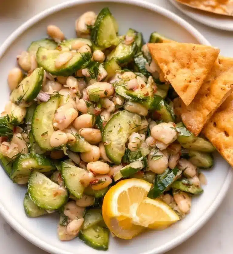 Dilly White Bean Cucumber Salad with fresh ingredients and vibrant colors