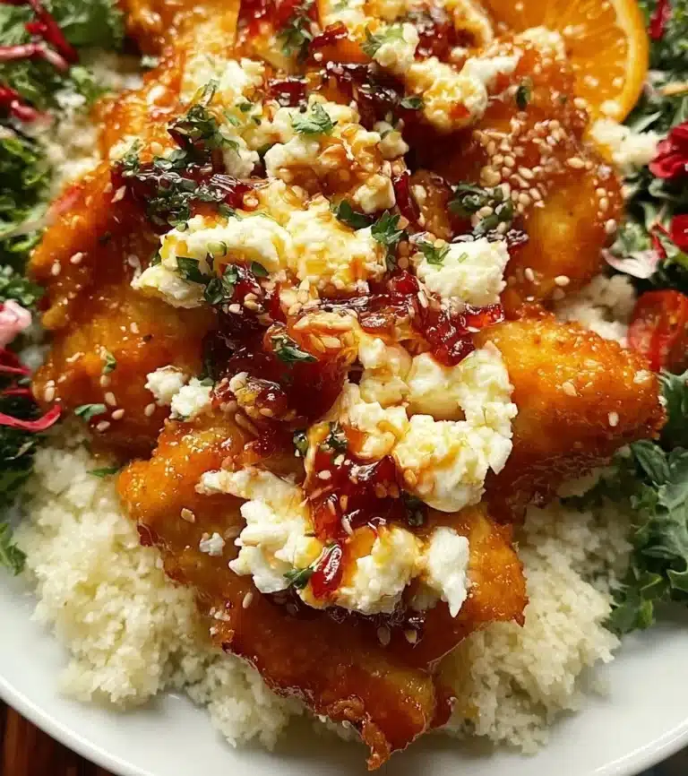 Delicious Honey Feta Chicken garnished with herbs