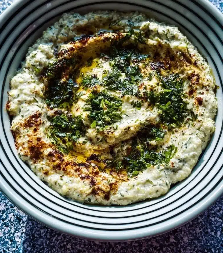 Delicious Mutabal Kousa dip made from eggplant, a traditional Middle Eastern dish.