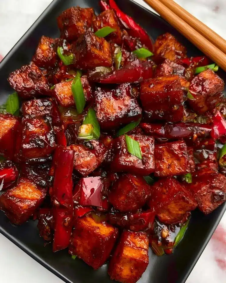 Delicious Szechuan Tofu dish with vibrant spices and flavors.