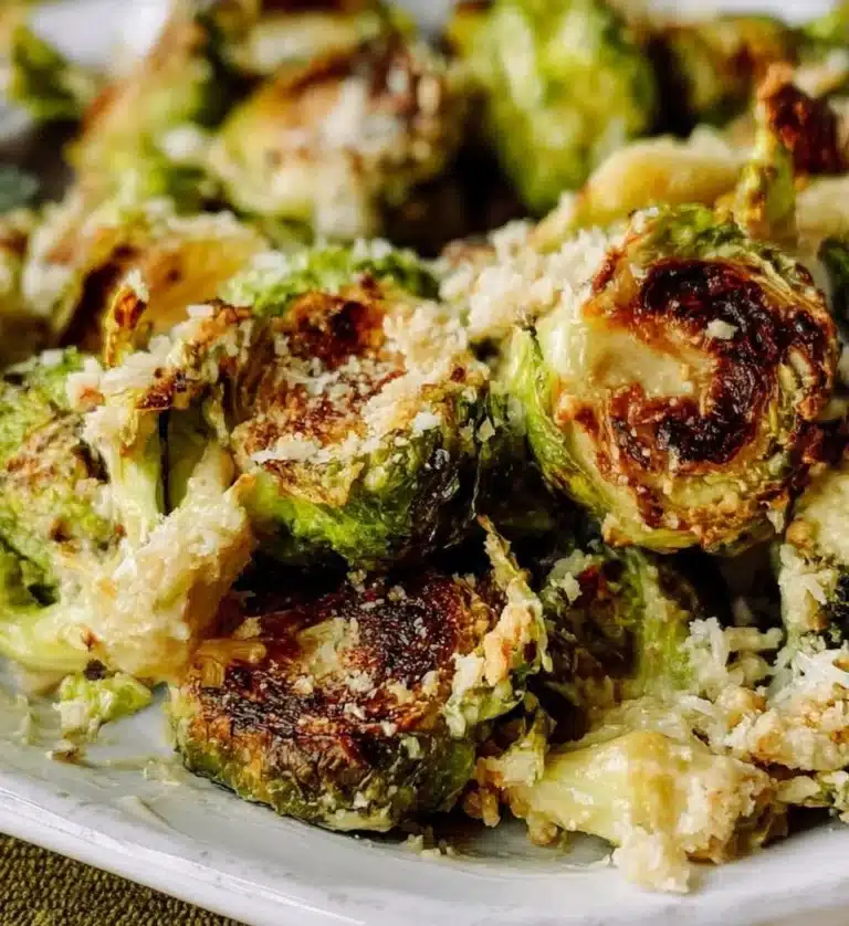 Tahini Caesar Brussels Sprouts served in a rustic bowl