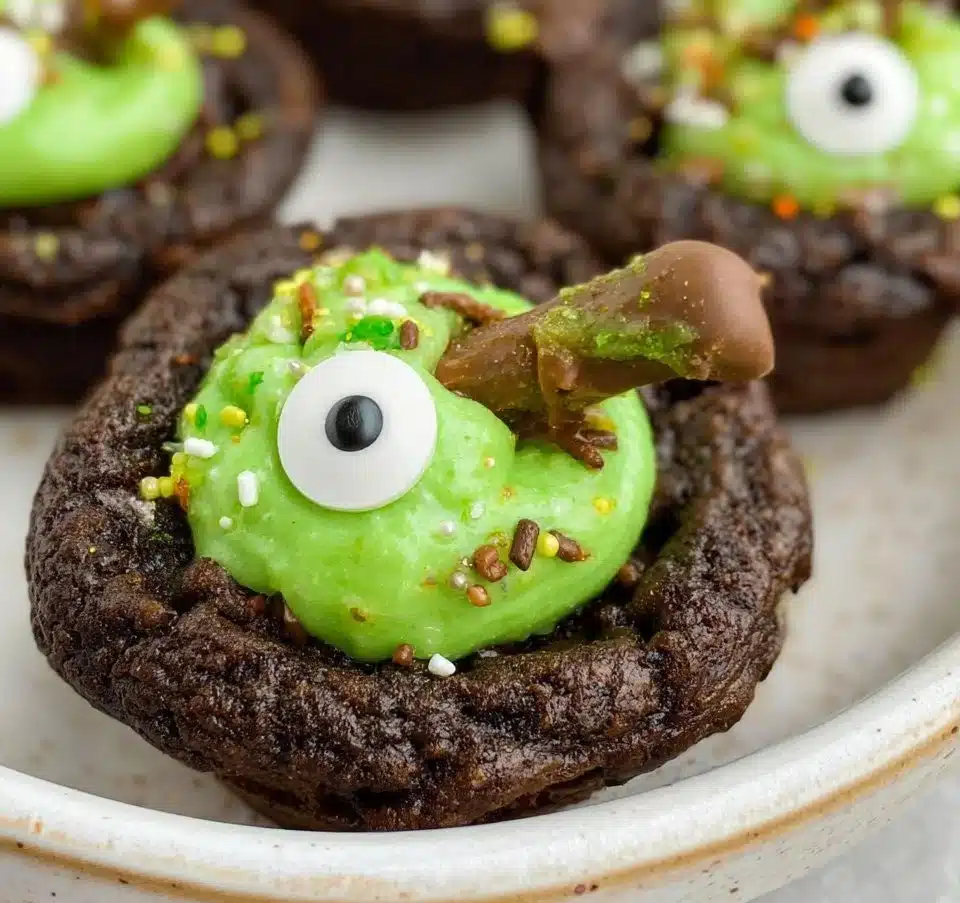 Delicious Cauldron Cookies decorated for Halloween with spooky designs.