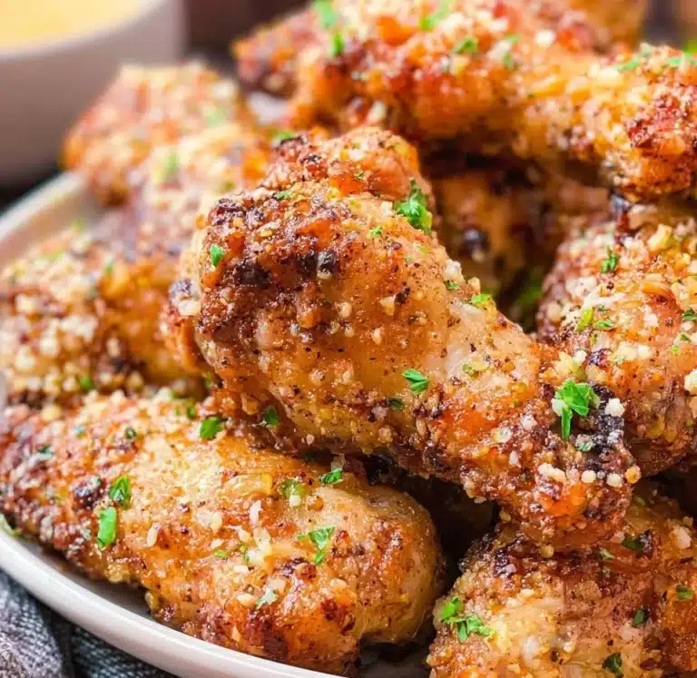 Crispy Garlic Parmesan Wings garnished with herbs and spices
