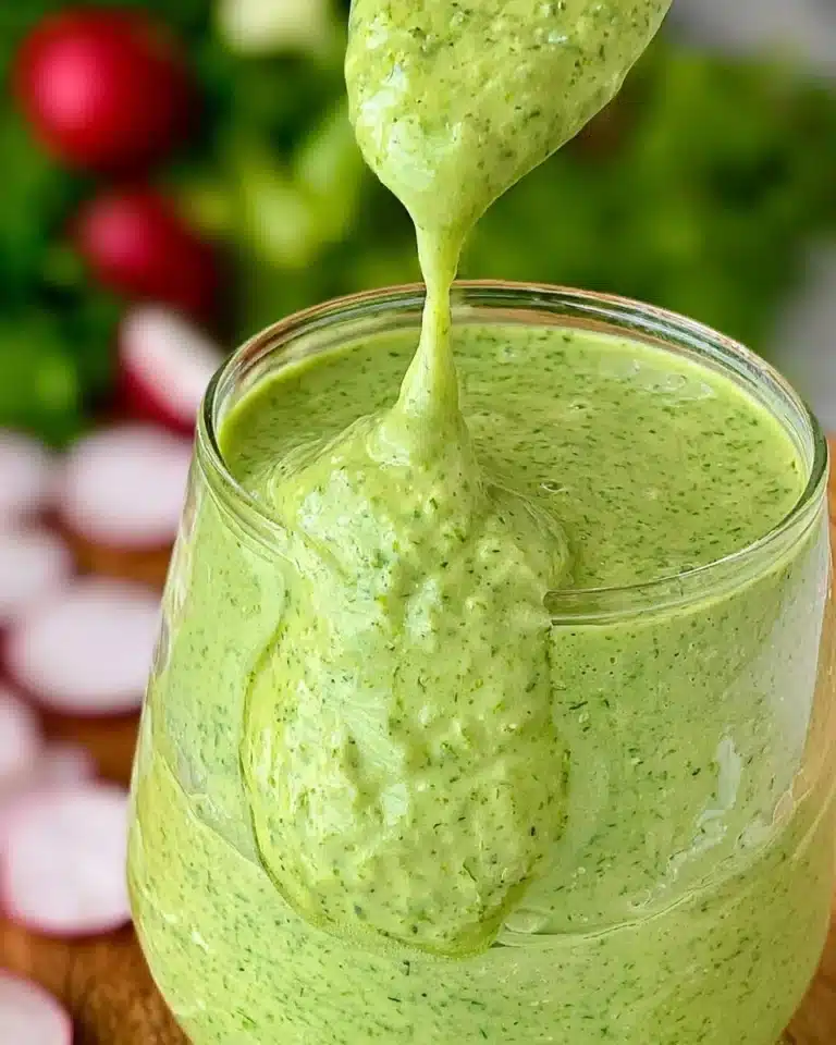 Healthy Green Goddess Dressing drizzled over a fresh salad