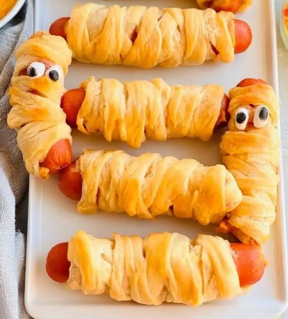 Spooky and fun mummy dogs served for Halloween party