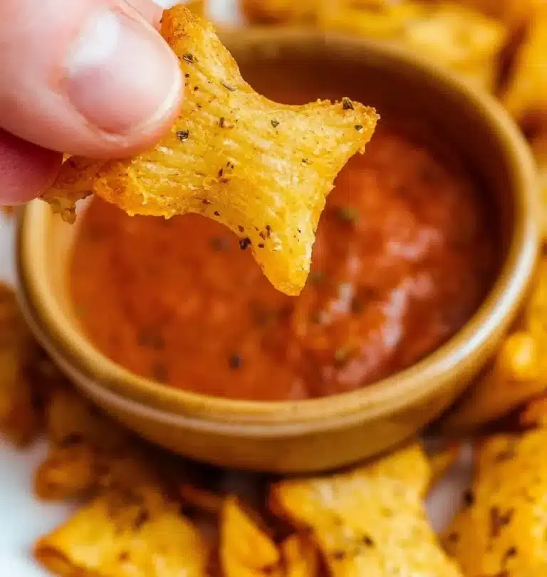 Bowl of crispy pasta chips ready for dipping