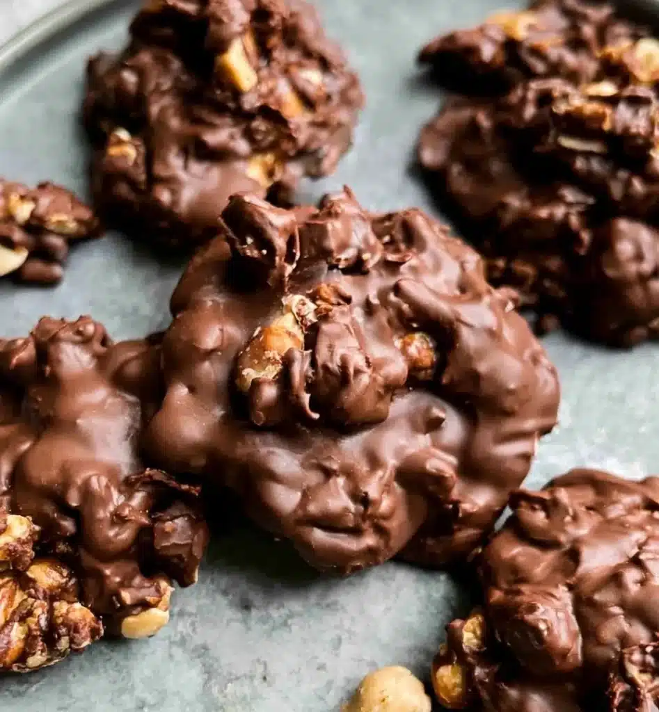 Homemade peanut clusters with crunchy peanuts and chocolate