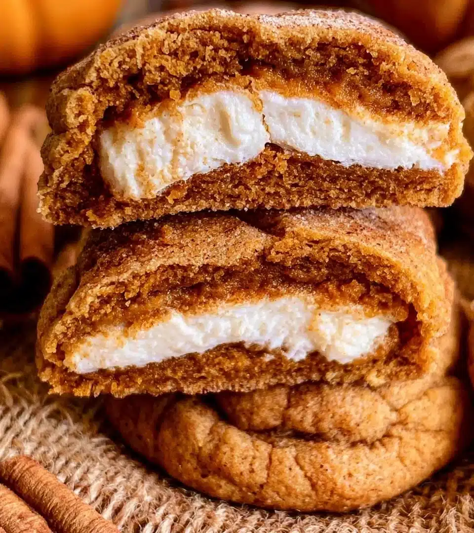 Delicious Pumpkin Cheesecake Cookies with creamy pumpkin filling and cookie crust.