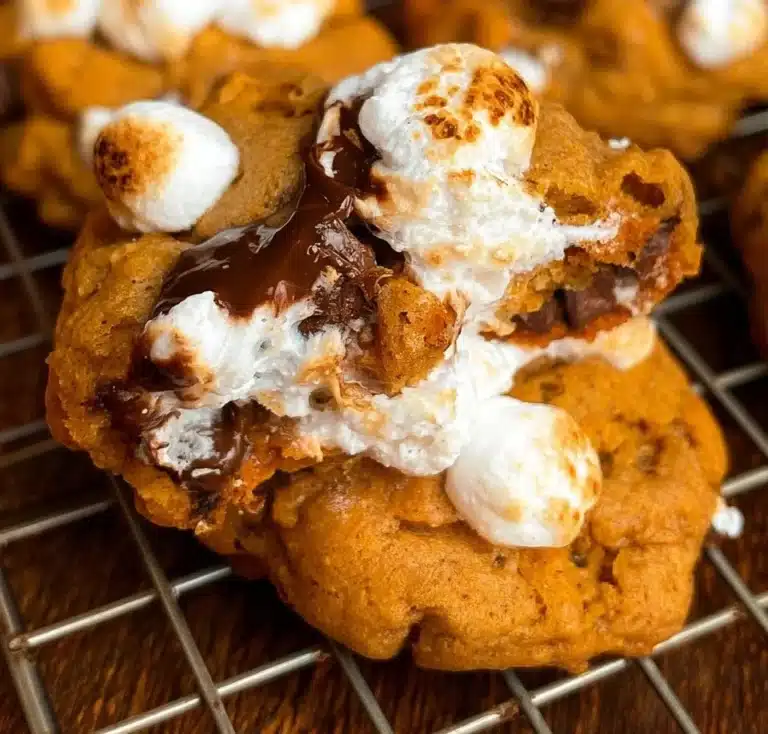 Delicious Pumpkin S'mores Cookies with chocolate and graham cracker layers