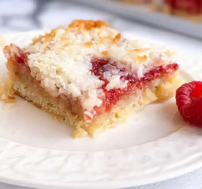 Delicious Raspberry Coconut Bars with a fruity and nutty flavor combination