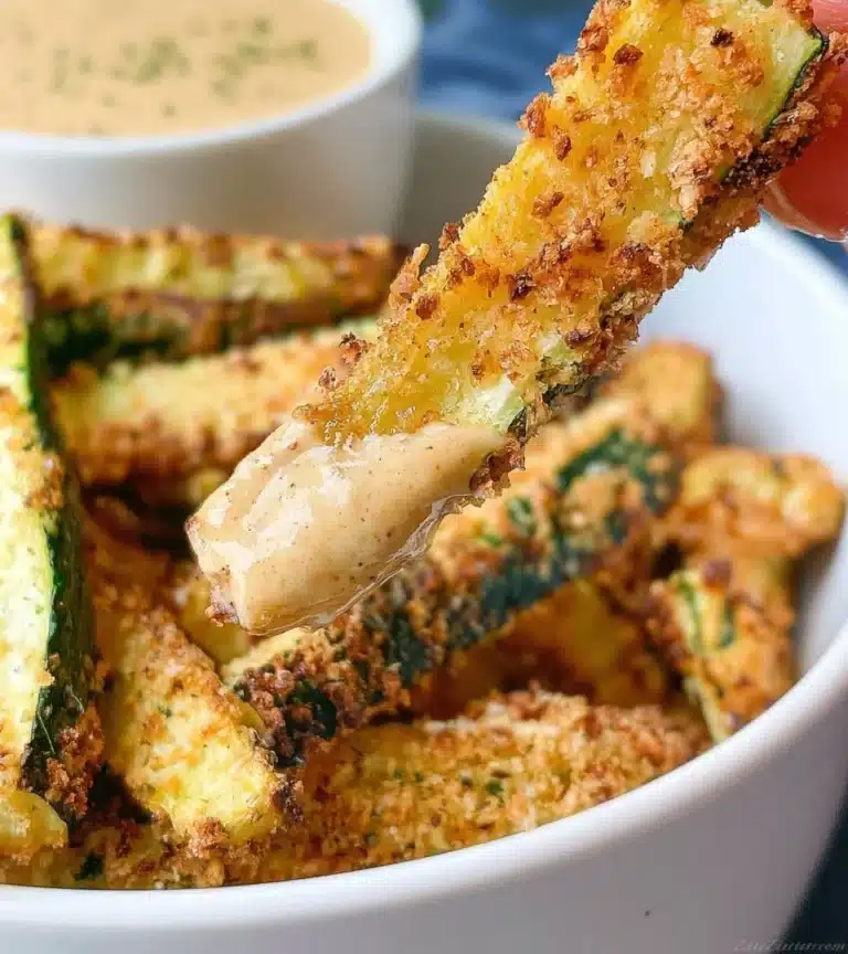 Crispy and healthy zucchini fries served with a dipping sauce