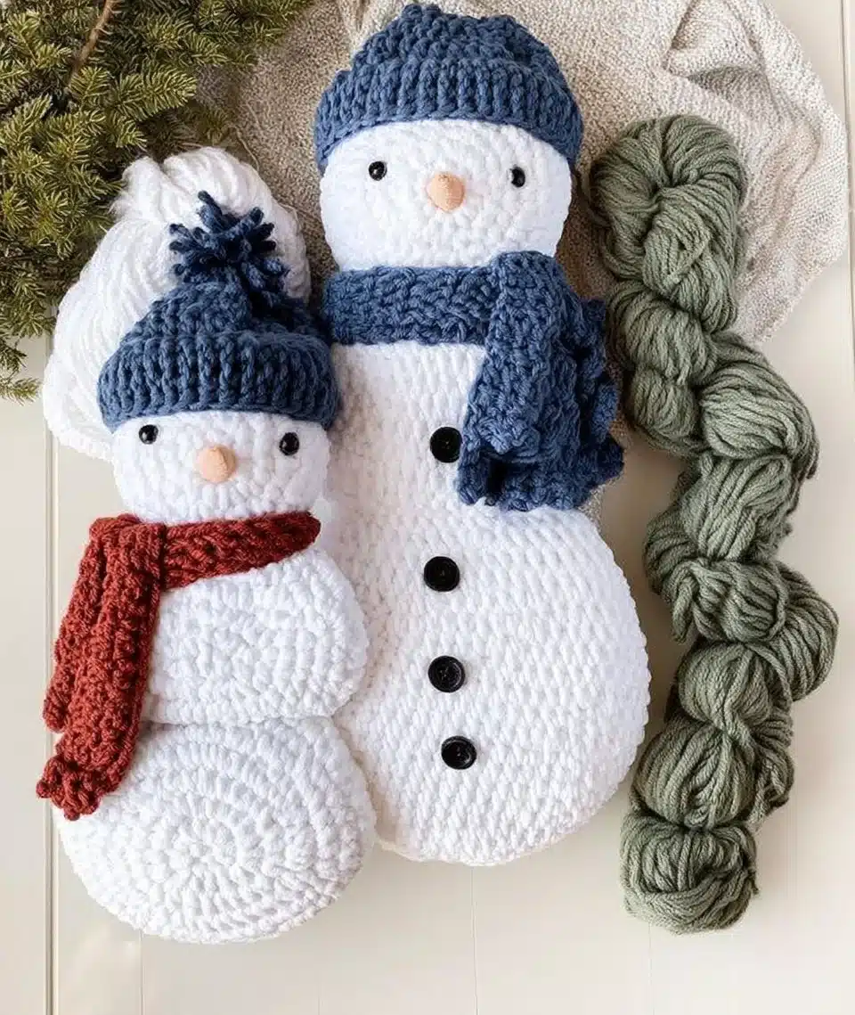 Handmade Amigurumi Snowman Family for winter decoration and gifting