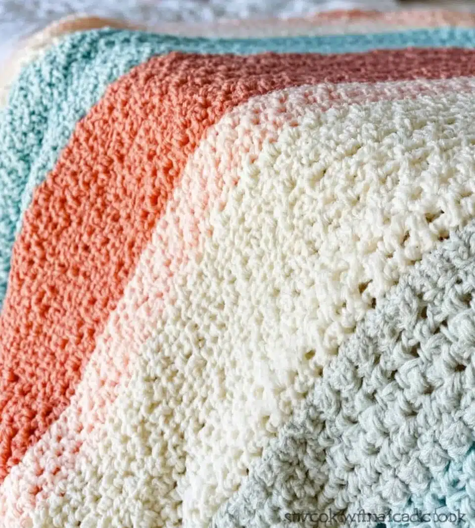 Handmade crochet blanket showcasing intricate patterns and vibrant colors.