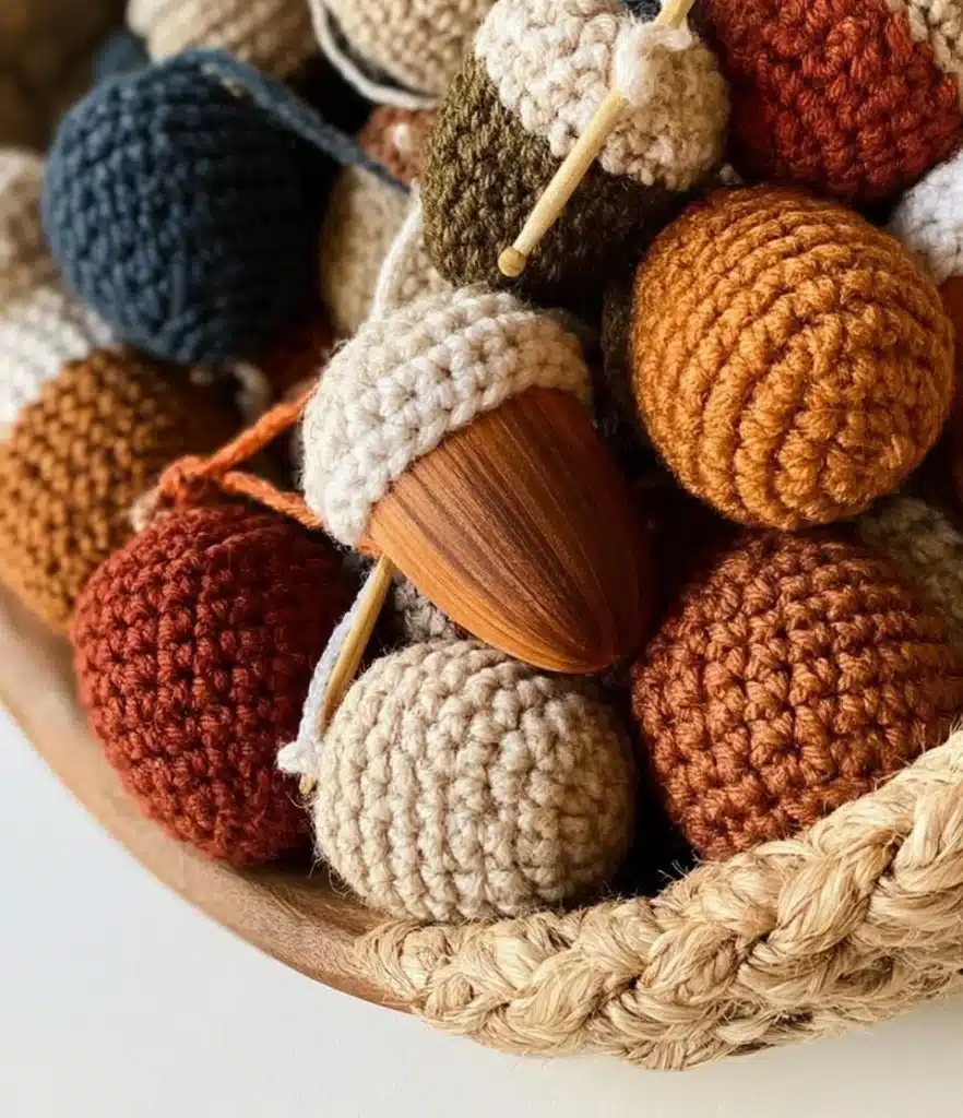 Farmhouse acorn crochet pattern for fall decorations