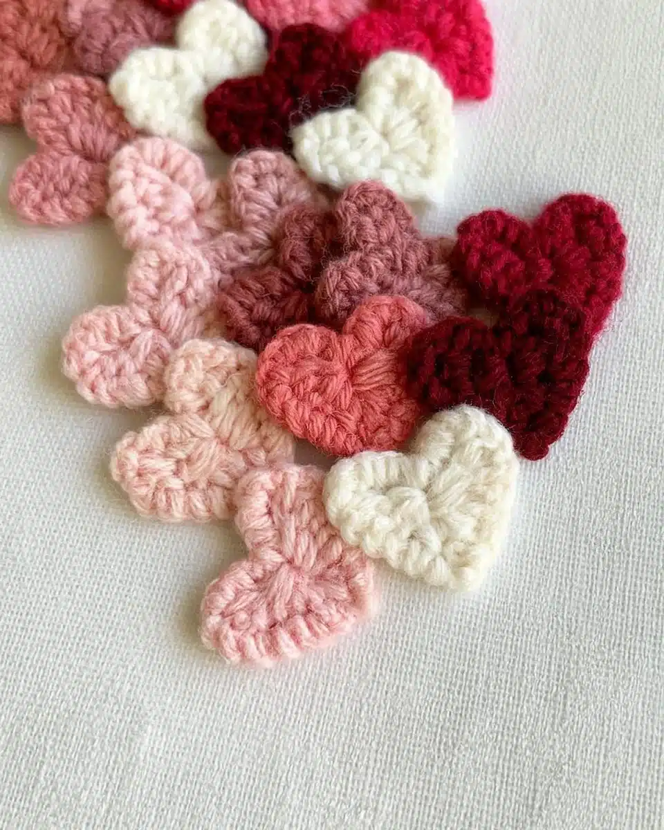 Colorful heart appliques for crafts and sewing projects.