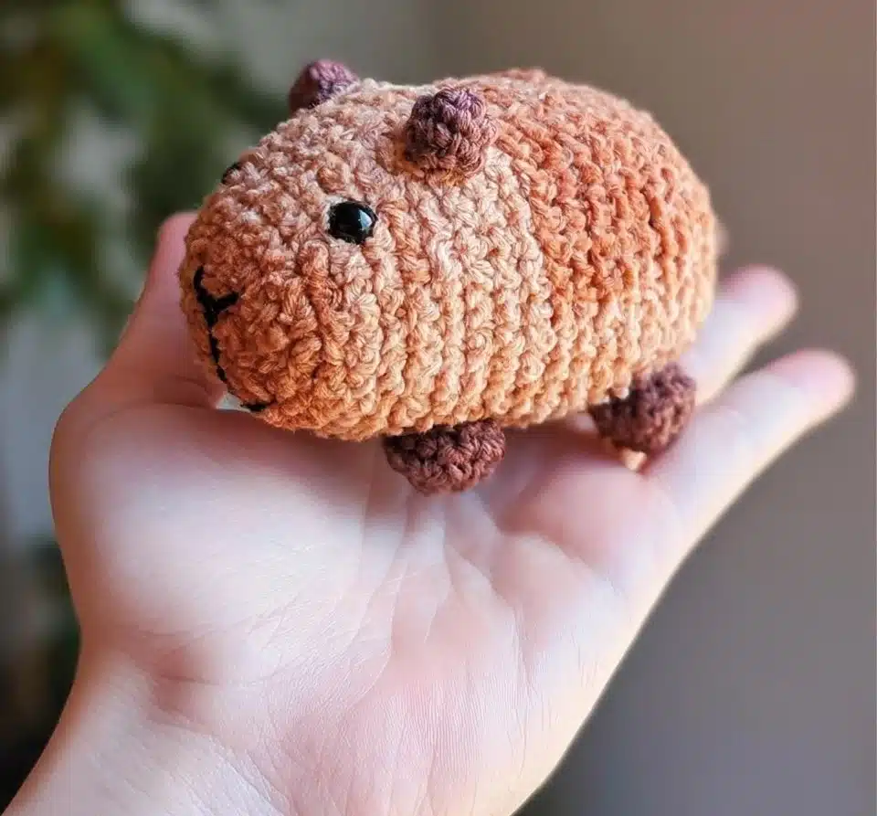 Pocket capybara snuggling in a cozy environment, showcasing its cuteness.