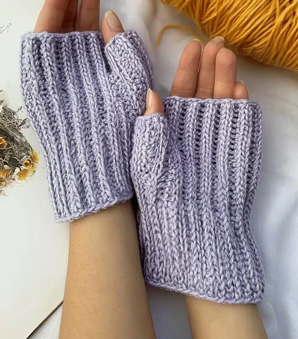 Ribbed crochet fingerless gloves in soft yarn for warmth and style