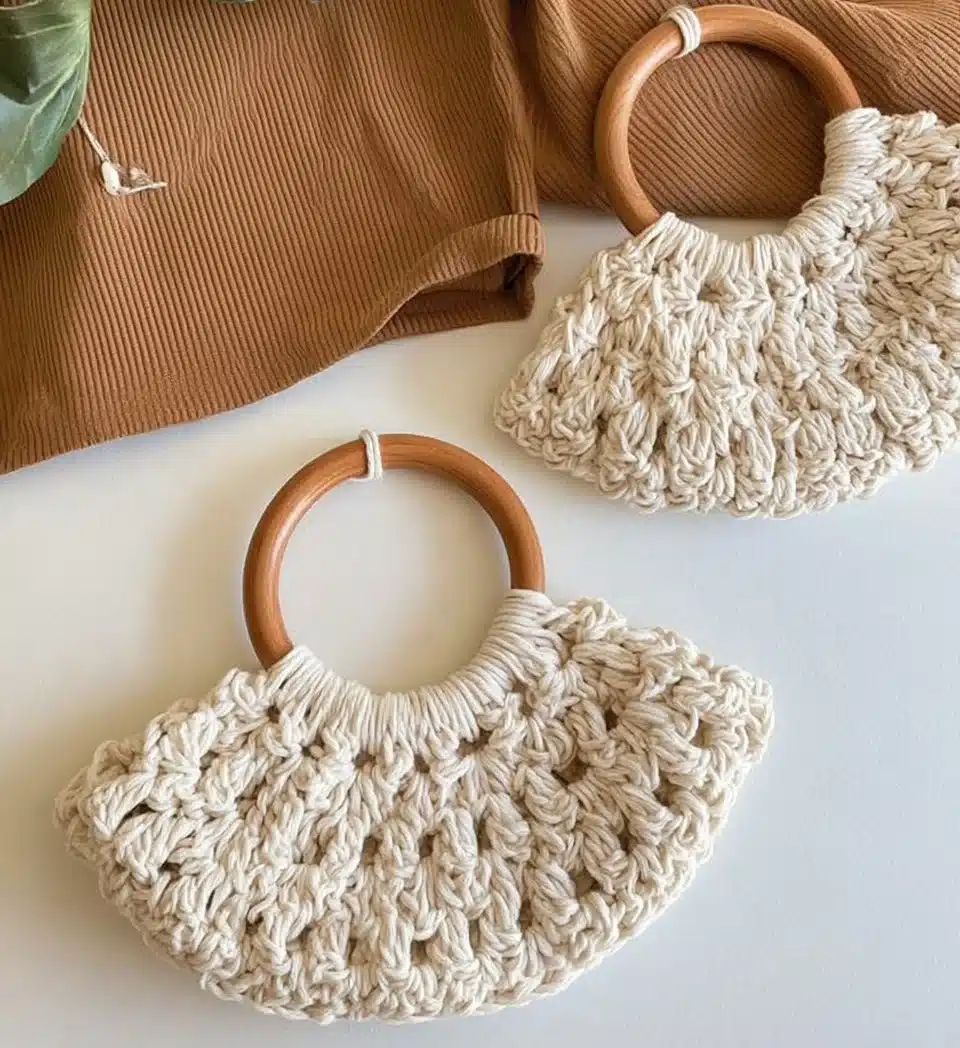 Round handle crochet purse in stylish design for unique accessory lovers